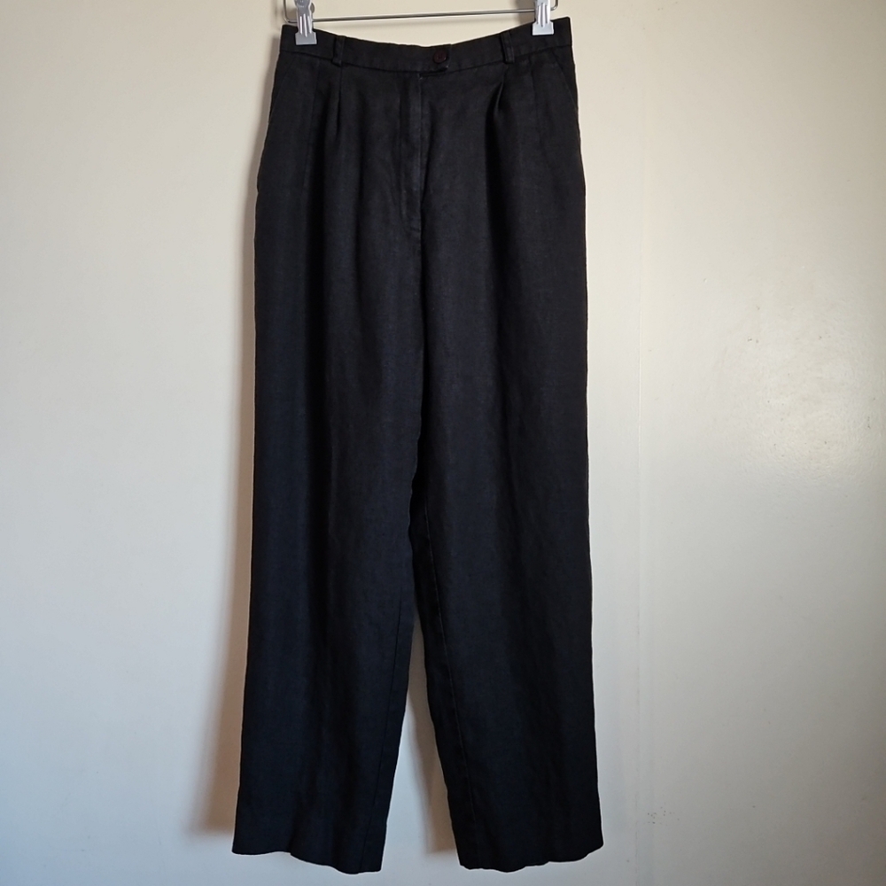 Talbots Black 100% Linen Trousers Pleated Pants Tapered Leg High-Rise Size 8P